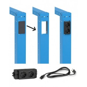 Banco professionale regolabile con parete, 5 cassetti e porta, 200 cm, blu e antracite