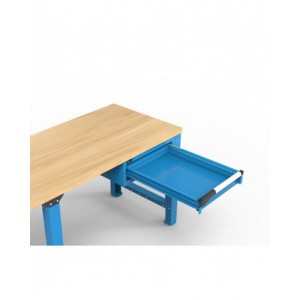 Banco professionale regolabile con parete, 5 cassetti e porta, 200 cm, blu e antracite