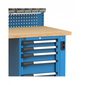 Banco professionale regolabile con parete, 5 cassetti e porta, 200 cm, blu e antracite