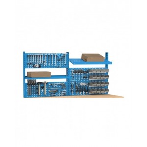 Banco professionale regolabile con parete, 5 cassetti e porta, 200 cm, blu e antracite