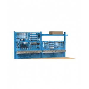 Banco professionale regolabile con parete, 5 cassetti e porta, 200 cm, blu e antracite