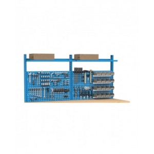 Banco professionale regolabile con parete, 5 cassetti e porta, 200 cm, blu e antracite