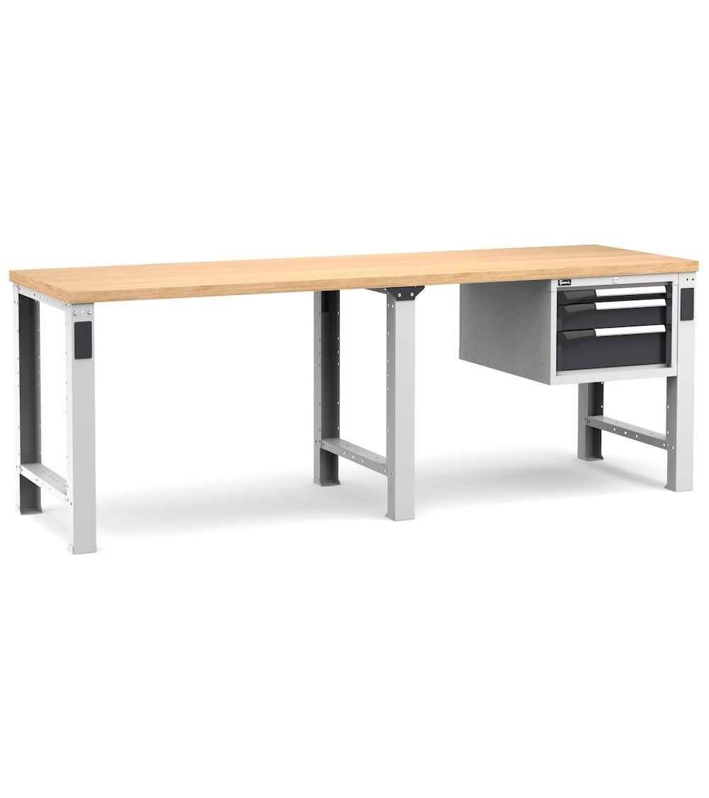 Banco professionale con 3 cassetti, 250 cm,  grigio e antracite