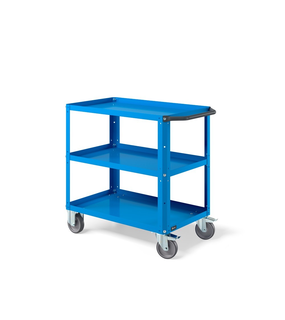 Carrello Clever Small con piano in acciaio aggiuntivo e ruote in gomma antritraccia sintetica CLEVER0908, colore blu RAL 5012