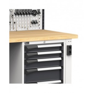 Banco professionale regolabile con parete e 11 cassetti, 250 cm, grigio e antracite