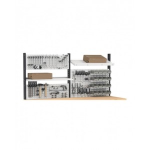 Banco professionale regolabile con parete e 11 cassetti, 250 cm, grigio e antracite