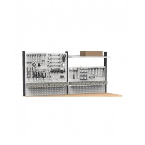 Banco professionale regolabile con parete e 11 cassetti, 250 cm, grigio e antracite