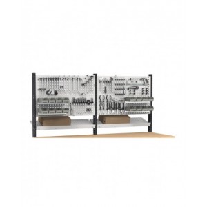 Banco professionale regolabile con parete e 11 cassetti, 250 cm, grigio e antracite