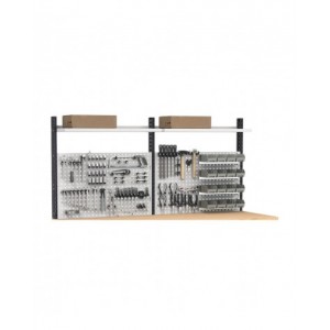 Banco professionale regolabile con parete e 11 cassetti, 250 cm, grigio e antracite