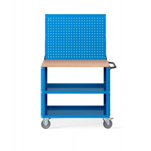 Carrello Clever Large con piano in legno, piano in acciaio aggiuntivo, pannelli forati e parete forata CLEVER1021, colore blu