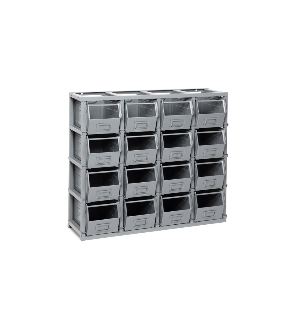 Scaffale serie Domino con 16 contenitori in metallo misura 3