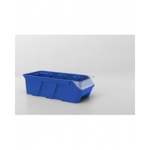 Scaffale a 4 ripiani grigio scuro con 9 contenitori RK Box Air blu cielo con divisori e frontalini, L496 x P304 x H546 mm