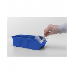 Scaffale a 5 ripiani grigio scuro con 12 contenitori RK Box Air blu cielo con coperchi e frontalini, L496 x P304 x H546 mm