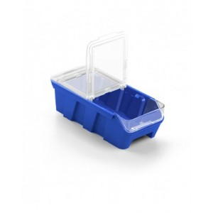 Scaffale a 5 ripiani grigio scuro con 12 contenitori RK Box Air blu cielo con coperchi e frontalini, L496 x P304 x H546 mm