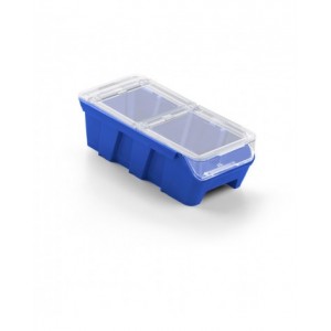 Scaffale a 5 ripiani grigio scuro con 12 contenitori RK Box Air blu cielo con coperchi e frontalini, L496 x P304 x H546 mm