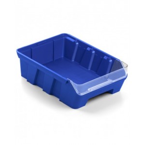 Scaffale a 5 ripiani grigio scuro con 12 contenitori RK Box Air blu cielo con coperchi e frontalini, L496 x P304 x H546 mm