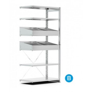 Scaffalatura aggiuntiva a 6 ripiani con divisori, L1028 x P321 x H2011 mm