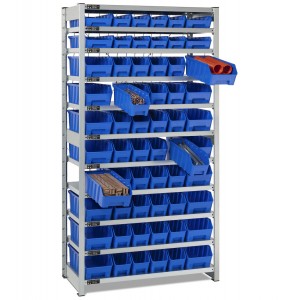 Regal mit 11 Böden und 60 Behältern RK Box Air, B1057 x T521 x H2011 mm