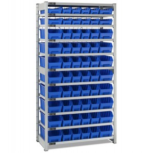 Regal mit 11 Böden und 60 Behältern RK Box Air, B1057 x T521 x H2011 mm