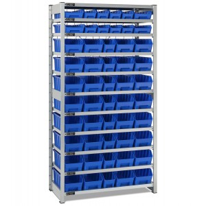 Regal mit 11 Böden und 52 Behältern RK Box Air, B1057 x T521 x H2011 mm