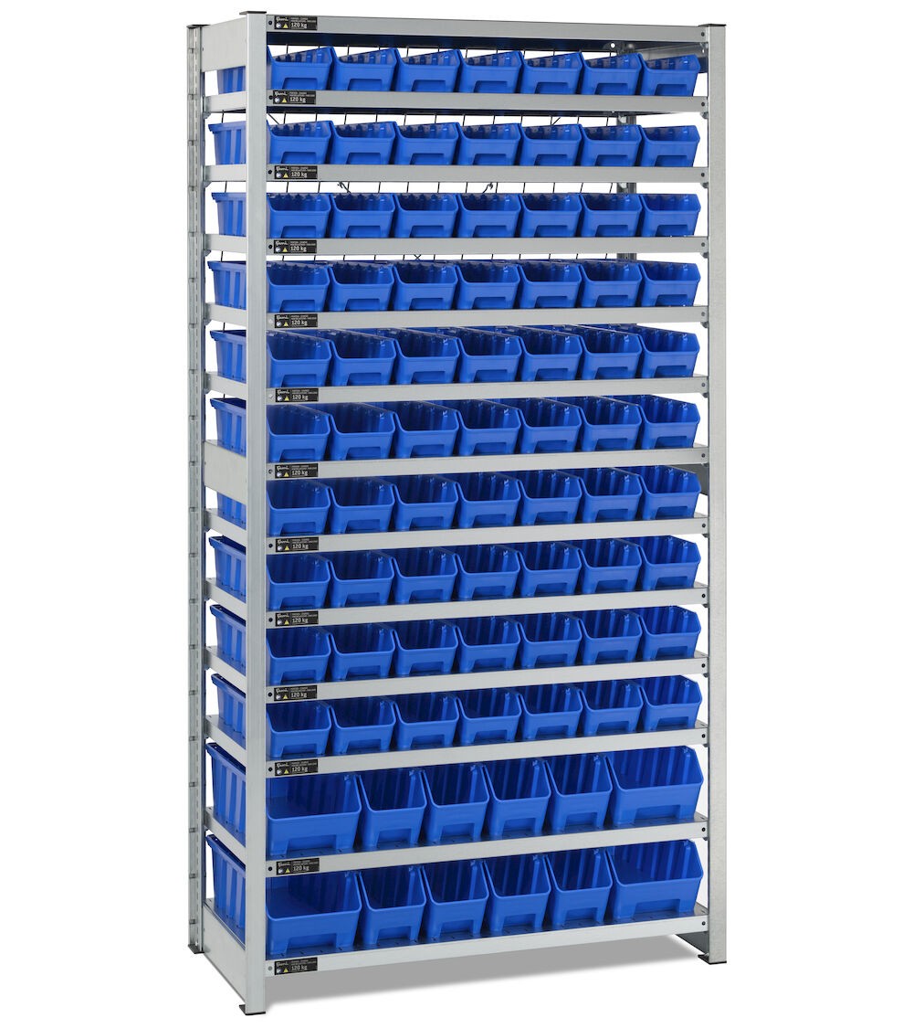 Regal mit 13 Böden und 82 Behältern RK Box Air, B1057 x T521 x H2011 mm