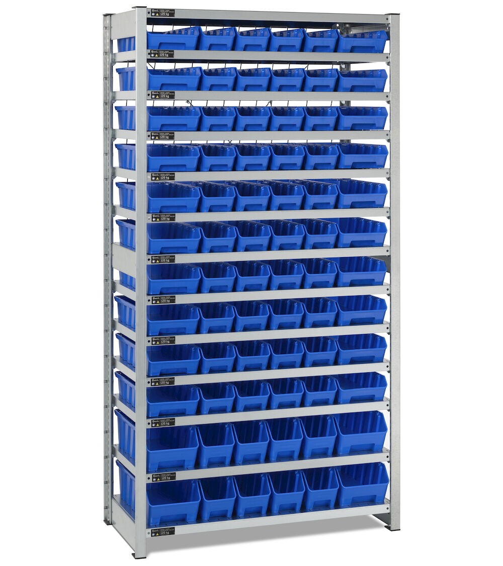 Regal mit 13 Böden und 72 Behältern RK Box Air, B1057 x T521 x H2011 mm
