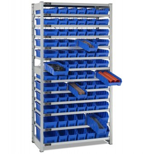 Regal mit 13 Böden und 72 Behältern RK Box Air, B1057 x T521 x H2011 mm
