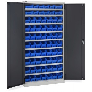 Schrank mit Flügeltüren und 68 Behältern RK Box Air, B1023 x T555 x H2000 mm, Grau und Anthrazit
