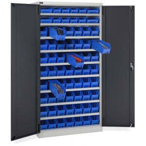 Schrank mit Flügeltüren und 68 Behältern RK Box Air, B1023 x T555 x H2000 mm, Grau und Anthrazit