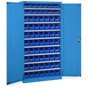 Schrank mit Flügeltüren und 68 Behältern RK Box Air, B1023 x T555 x H2000 mm, Himmelblau