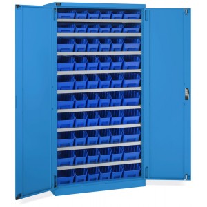 Schrank mit Flügeltüren und 60 Behältern RK Box Air, B1023 x T555 x H2000 mm, Himmelblau