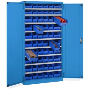 Schrank mit Flügeltüren und 60 Behältern RK Box Air, B1023 x T555 x H2000 mm, Himmelblau