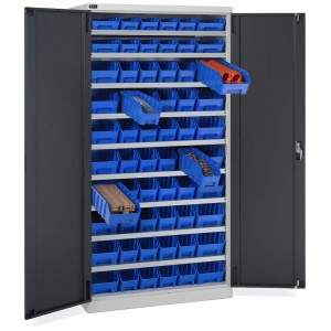 Schrank mit Flügeltüren und 60 Behältern RK Box Air, B1023 x T555 x H2000 mm, Grau und Anthrazit