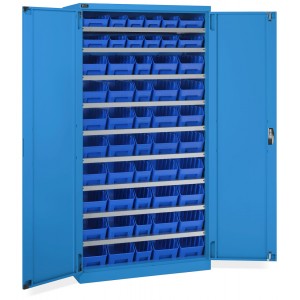 Schrank mit Flügeltüren und 52 Behältern RK Box Air, B1023 x T555 x H2000 mm, Himmelblau