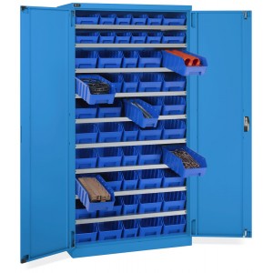 Schrank mit Flügeltüren und 52 Behältern RK Box Air, B1023 x T555 x H2000 mm, Himmelblau