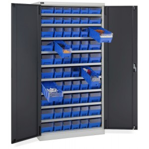 Schrank mit 60 Behältern RK Box Air mit Trennwänden und Fronten, B1023 x T555 x H2000 mm, Grau und Anthrazit