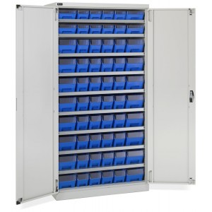 Schrank mit 60 Behältern RK Box Air mit Trennwänden und Fronten, B1023 x T555 x H2000 mm, Grau