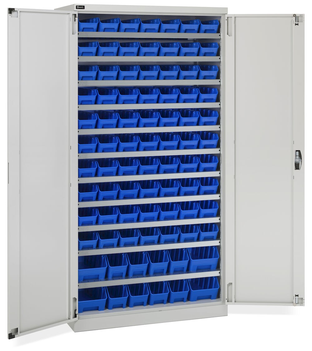 Schrank mit 82 Behältern RK Box Air, B1023 x T555 x H2000 mm, Grau