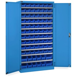 Schrank mit 82 Behältern RK Box Air, B1023 x T555 x H2000 mm, Blau
