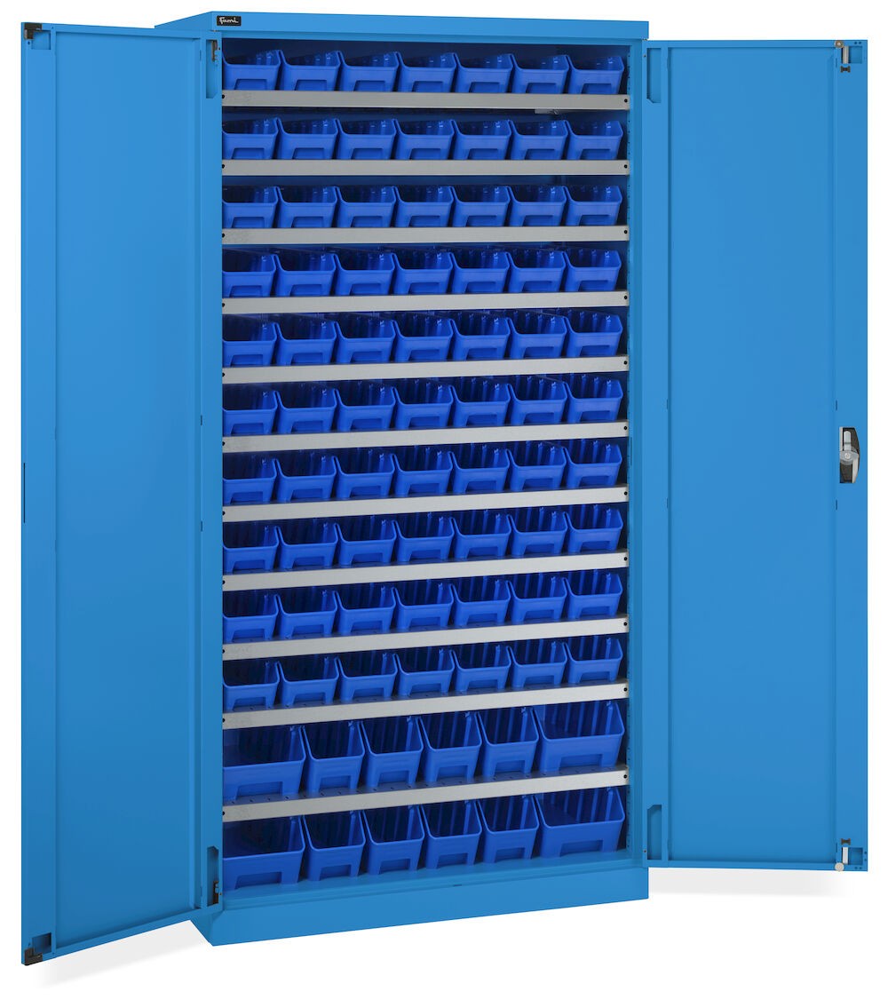 Schrank mit 82 Behältern RK Box Air, B1023 x T555 x H2000 mm, Blau