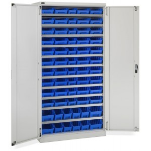 Schrank mit Flügeltüren mit 62 Behältern RK Box Air, B1023 x T555 x H2000 mm, Grau
