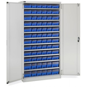 Schrank mit 72 Behältern RK Box Air mit Trennwänden und Fronten, B1023 x T555 x H2000 mm, Grau