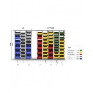Scaffale aggiuntivo con 21 contenitori Picking Box Air mis. 4/4A5, L1158 x P521 x H2003 mm