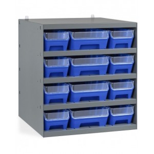 Scaffale con 12 contenitori RK Box Air con divisori e frontalini, L500 x P500 x H545 mm