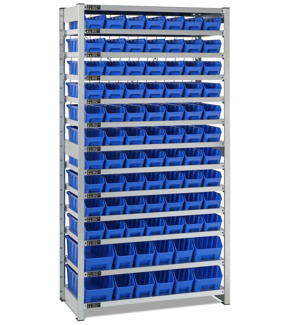 Scaffale con 13 piani e 82 contenitori RK Box Air, L1057 x P521 x H2011 mm