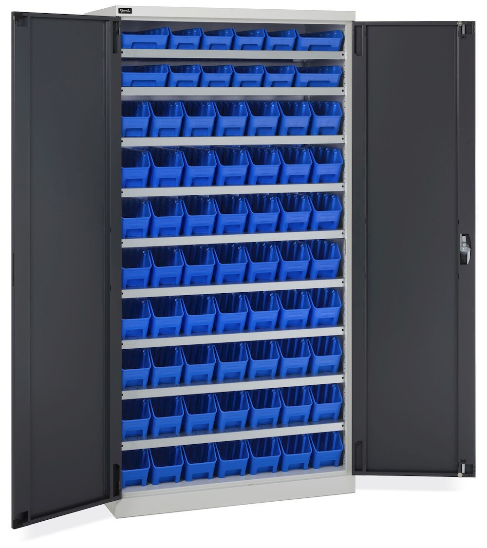 Armadio a battente con 68 contenitori RK Box Air, L1023 x P555 x H2000 mm, grigio e antracite