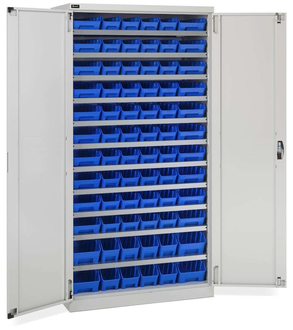 Armadio con porte a battente con 72 contenitori RK Box Air, L1023 x P555 x H2000 mm, grigio