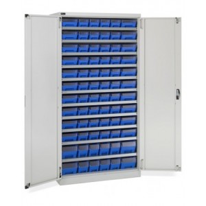 Armadio con 72 contenitori RK Box Air con divisori e frontalini, L1023 x P555 x H2000 mm, grigio