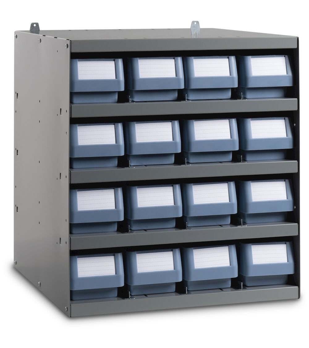 Scaffale a 5 ripiani con 16 cassette RK Box Classic, L500 x P500 x H545 mm