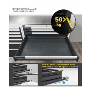 Armadio portautensili con porte a 7 cassetti, 3 piani regolabili, L1020 x P573 x H2000 mm